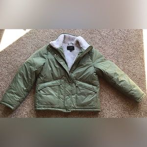 J Crew Sherpa-Lined Puffer Olive Green Jacket with Primaloft Winter Coat Size S